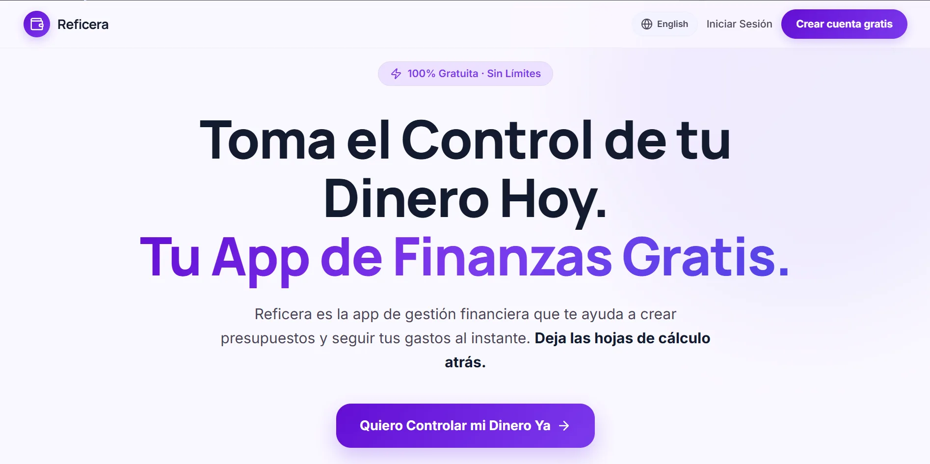 Reficera landing page — personal finance app with i18n and free signup