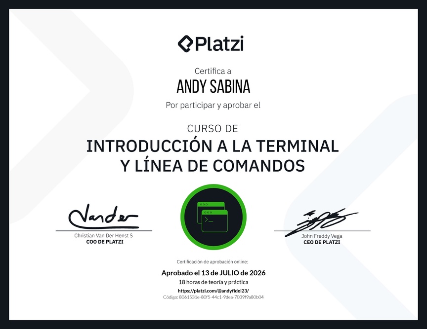 Terminal and Command Line Basics diploma from Platzi